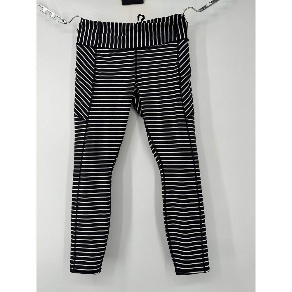 ATHLETA Activewear Pants Women Medium Black & white Striped Yoga Active Leggings